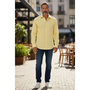 Men's Lucasini Yellow Button Down Dress Shirt Cotton Blend Size 16.5 Neck